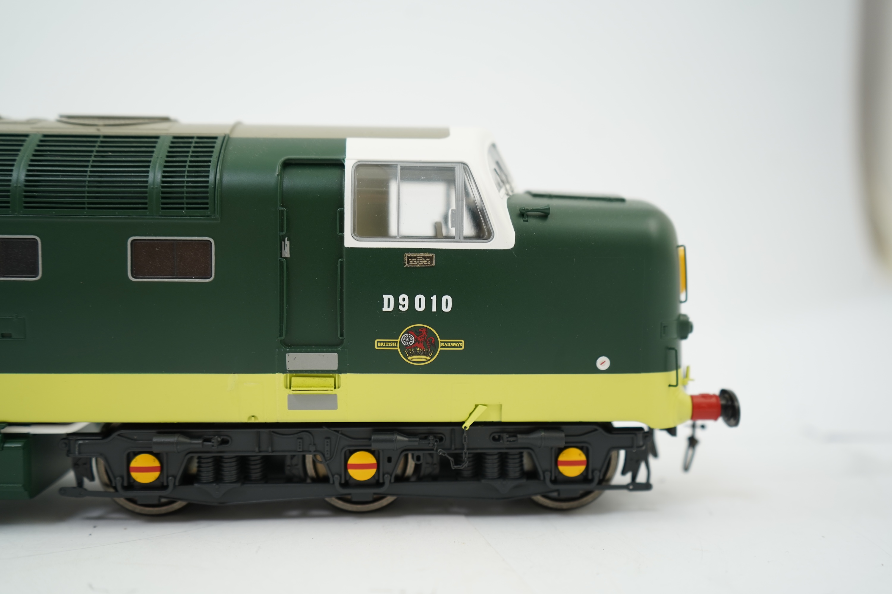 An 0 Gauge Heljan model of BR Class 55 Deltic, The King’s Own Scottish Border D9010 Co-Co diesel locomotive, powered for two rail operation, with original box and operating leaflet.